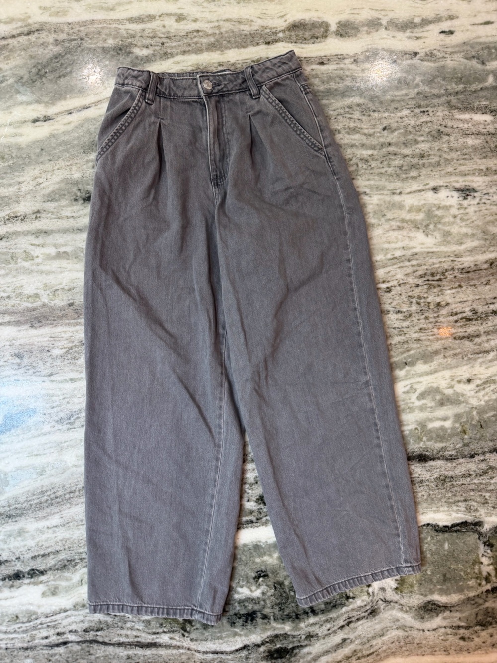 Grey High-Waisted Relaxed Grey Denim Barrel Jeans - Picture 2 of 7